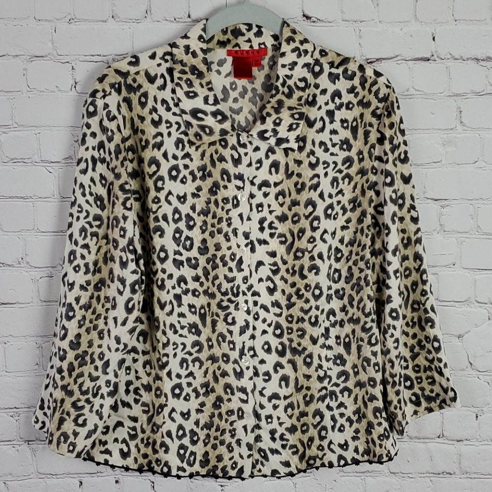 Burns Size 14 Button Down Animal Print Blouse
